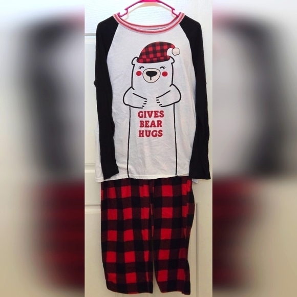 Holiday Time Other - Women's "give bear hugs" black and red fleece flannel Christmas pajamas size XL